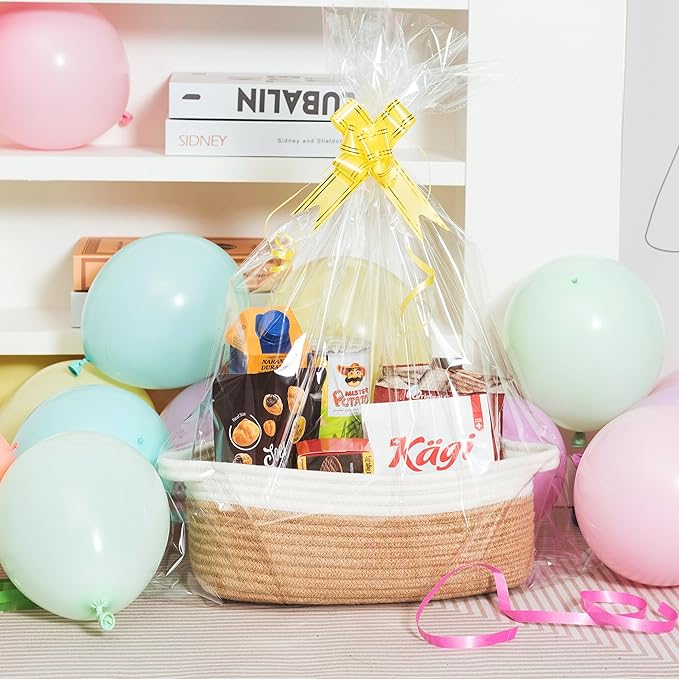 MINTWOOD Design 5-Piece Small Decorative Woven Storage Baskets Set for Shelves, Bathroom, Pantry and Nightstand Organizer, Catch All Tray with Handles for Organizing Gifts, Dog and Cat Toys, Jute