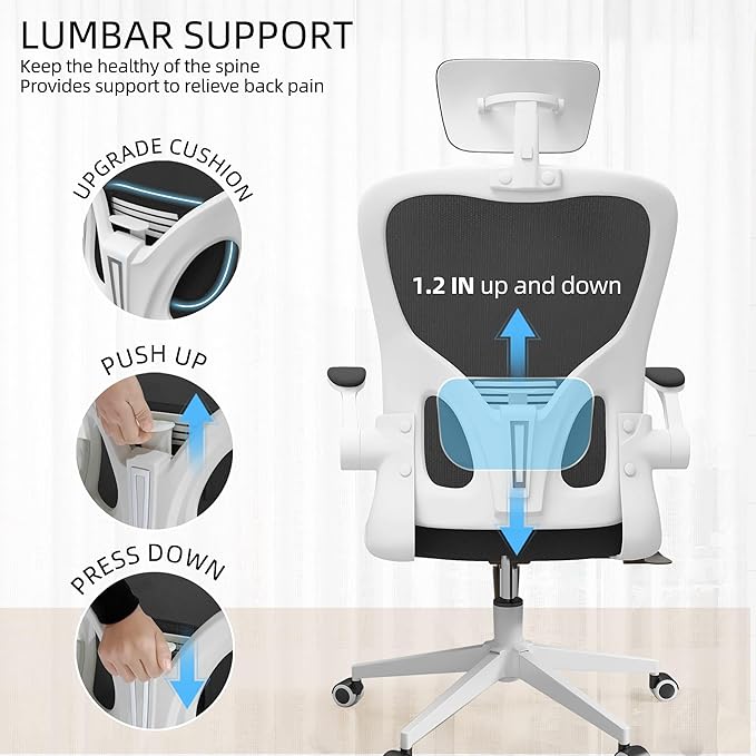 Office Chair Ergonomic Desk Chair, 350 LBS Mesh Office Chair with Lumbar Support, Comfy Desk Chair with Wheels, Big and Tall Chair for Study Work Gaming (Black+White)