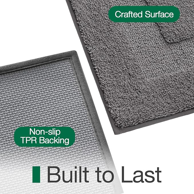 LUMI Bathroom Rugs Non Slip, Ultra Soft, Absorbent, Quick Dry, Washable Bath Mat, Upgraded Premium Microfiber, Plush Carpet for Bathtub and Shower Floor, Dark Grey, 24x36