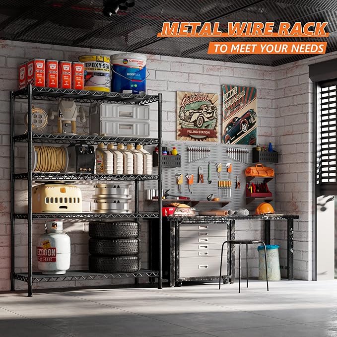 REIBII 5-Shelf Wire Shelving,Storage Shelves Metal Shelves for Storage,72’’H Adjustable Garage Shelving Heavy Duty Storage Rack Pantry Shelf Kitchen Shelving,72’’H X36’’W X14’’D