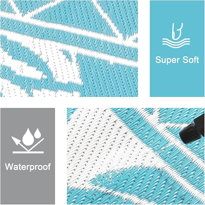Ileading Outdoor Rug Carpet for Patio 5' x7' Waterproof Reversible Plastic Straw Rug Portable Outside Area Rug Camping Mat for Patio, Clearance, Balcony, Picnic, Pool, Beach, RV, Deck, Leaf Teal