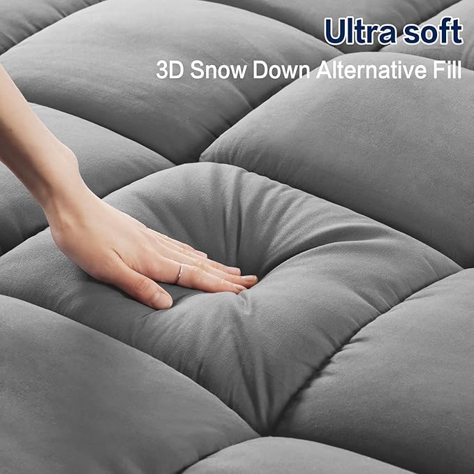 SOPAT Mattress Topper Queen Size Extra Thick Mattress Pad 8-21" Deep Pocket Soft Down Alternative Fill Mattress Protector Pillow Top Mattress Cover (60x80 Inches, Grey)