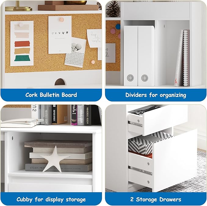 Spirich Kids Desk and Chair Sets, Kids Study Desk Set with Hutch and Storage, Children Wooden Study Table for 5-12 Years Old, Student Writing Table Computer Workstation