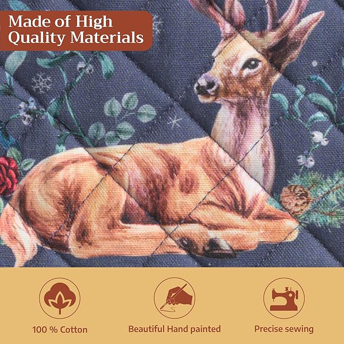 Maison d' Hermine Pot Holders Set 100% Cotton Heat Resistant Potholders 8" x 8" Hot Pads with Loop for Thanksgiving Christmas Decorations BBQ Baking Handling Hot Pans (Pack of 2, Christmas Joy)