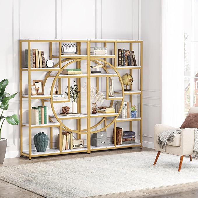 Tribesigns Bookshelf Industrial 5 Tier Etagere Bookcase, Freestanding Tall Bookshelves Display Shelf Storage Organizer with 9-Open Storage Shelf for Living Room, Bedroom