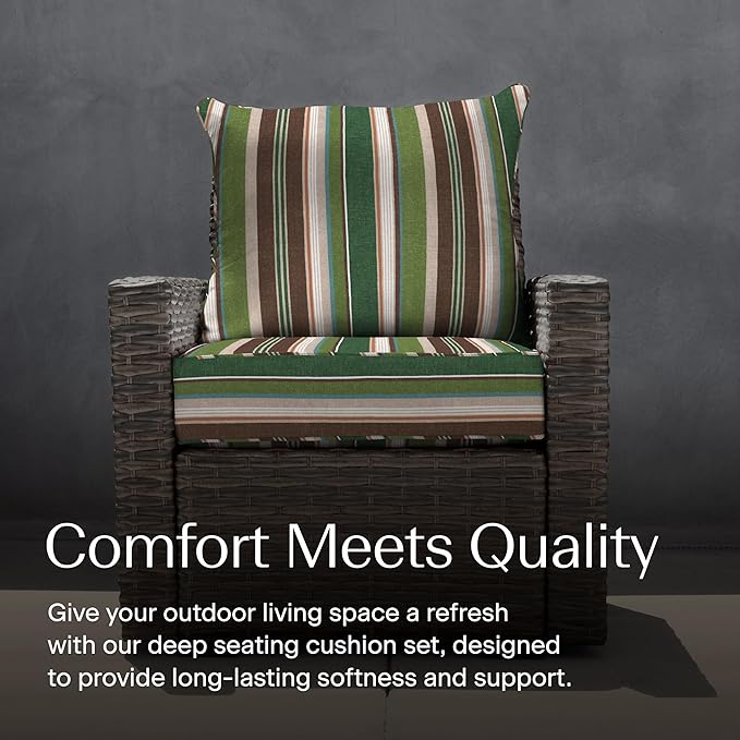 Honeycomb Outdoor Deep Seat, 24 x 23, Stripe Pine Green Chair Cushion for Patio Furniture