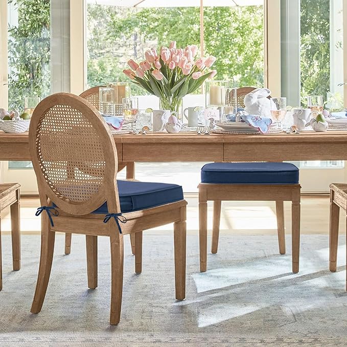 Outdoor Sunbrella Round Corner Seat Cushion, 17"x16"x2", Set of 4, Non Slip Seat Cushion Pads with Removable Cover for Patio Furniture, Garden Yard Lawn, Specrtum Indigo