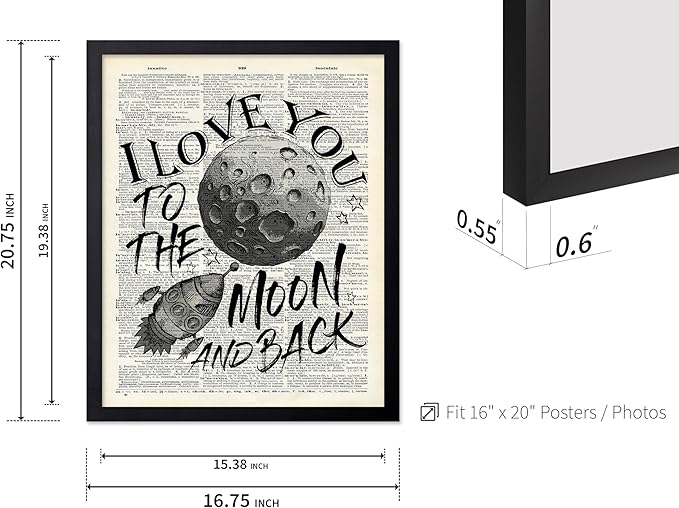 Poster Master Dictionary Art Poster - I Love You To The Moon and Back Print - Motivational Art - Gift for Him, Her & Lovers - Romantic Decor for Dorm, Bedroom or Living Room, 16x20 Black Framed