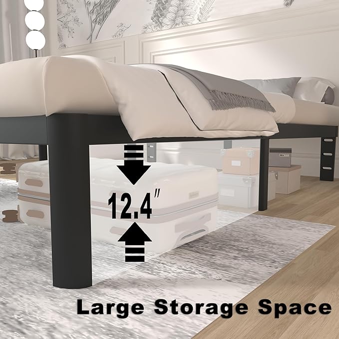 ITIMIDI 14 Inch King Bed Frame, Platform Bed Frame King Size, No Box Spring Needed, Heavy Duty Steel Slat Support and DIY Headboard, Safety Design with Rounded Corner Legs, Noise Free, Black