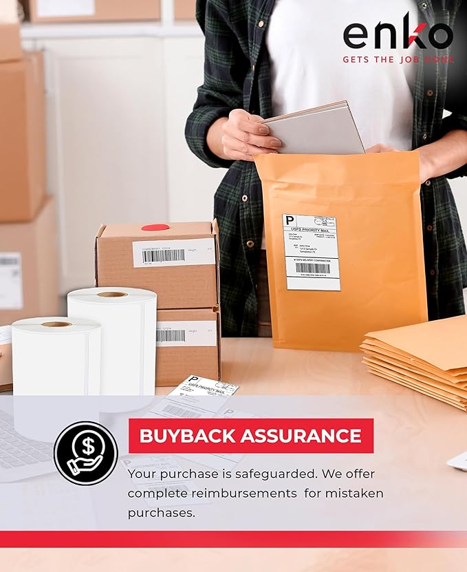 enKo 2 Stacks/2000 Labels 4"x6" Fanfold Direct Thermal Labels Compatible for Rollo Zebra Printer - Shipping Mailing Postage Labels, Perforated, Permanent Adhesive (2 Labels/Fold | 1000 Labels/Stack)