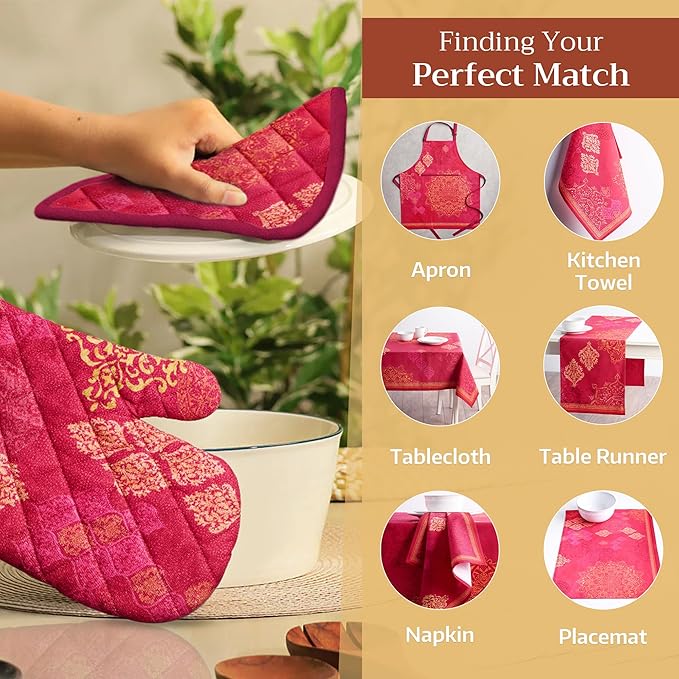 Maison d' Hermine Pot Holders 100% Cotton Heat Resistant Potholders 8" x 8" Hot Pads with Loop for Thanksgiving Christmas Decorations BBQ Cooking Baking Handling Hot Pans (Pack of 1, Versailles)