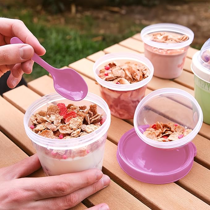 Crystalia Reusable Yogurt Parfait Cups with Leak-Proof Lids, On the Go Plastic Bowls with Topping Cereal Oatmeal Salad or Fruit Container, Set of 4, Made in Europe (Small 17 oz)