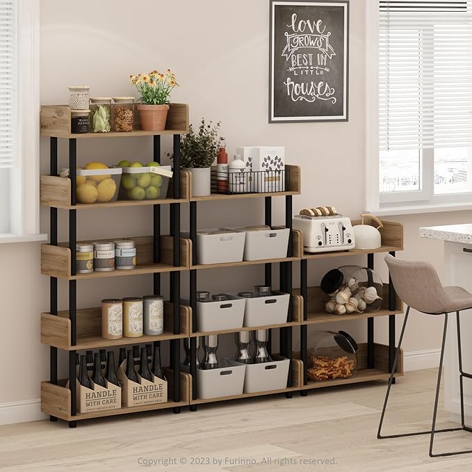 Furinno Turn-N-Tube 3-Tier Freestanding Multipurposes Display Rack, Bookshelf, Flagstaff Oak/Black