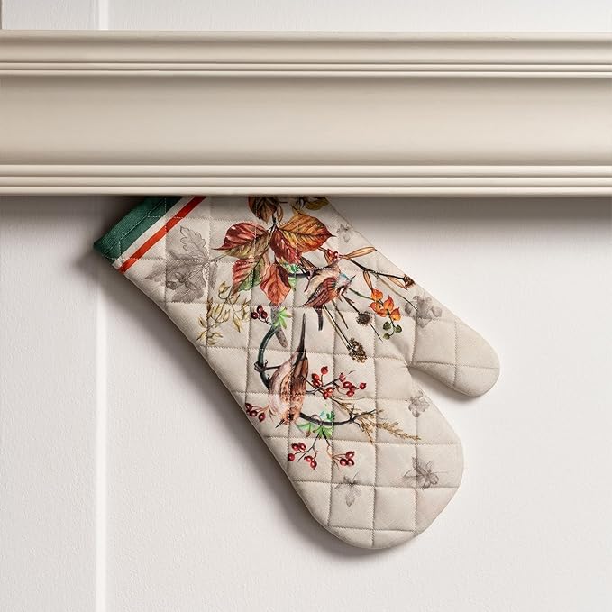 Maison d' Hermine Oven Gloves 100% Cotton Oven Mitt 7" x 13" with Loop Heat Resistant BBQ Cooking Gloves for Thanksgiving Christmas Decorations Baking Handling Hot Pans (Pack of 1, Recolte)