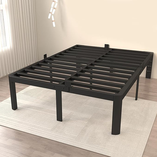 ITIMIDI 16 Inch Metal Bed Frame Queen Size, Safety Design with Rounded Corner Legs and DIY Headboard, No Box Spring Needed, Easy Assembly, Noise Free, Sturdy and Stable, Black