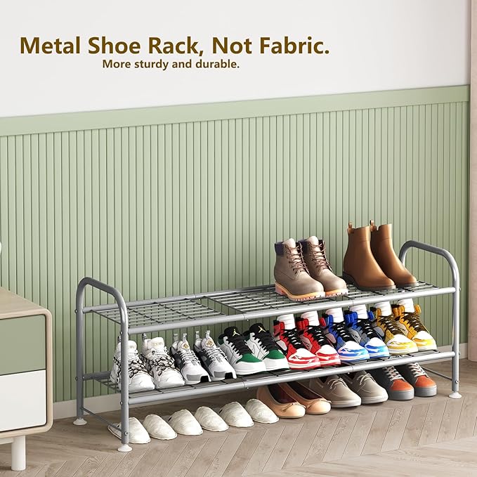 LINZINAR Shoe Rack 2 Tier Storage Organizer for Closet Entryway Metal Grey