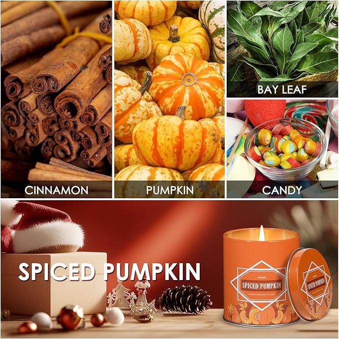 Fall Scented Candle – Pumpkin Spice Soy Candle 9oz, 50 Hour Burn, Non-Toxic Autumn Decor, Holiday Gift for Women & Men