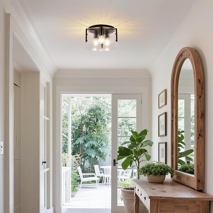 MAYNA Modern Black Semi Flush Mount Ceiling Light Fixture, 3-Light Hallway Light Fixtures Ceiling Mount, Dimmable Kitchen Lighting Fixtures Ceiling Lights for Bedroom Bathroom Dining Room Entryway