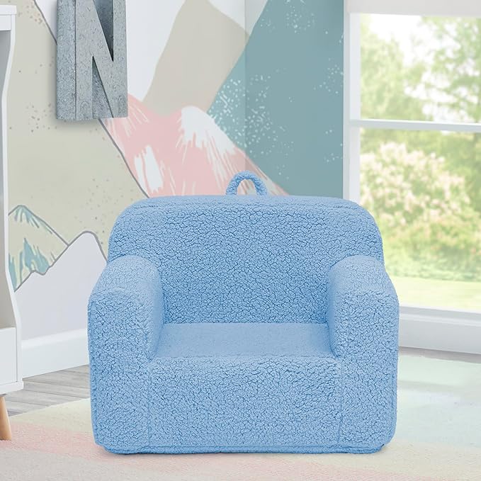 Delta Children Sherpa Cozee Chair - Foam Kids Chair for Ages 18 Months and Up, Powder Blue