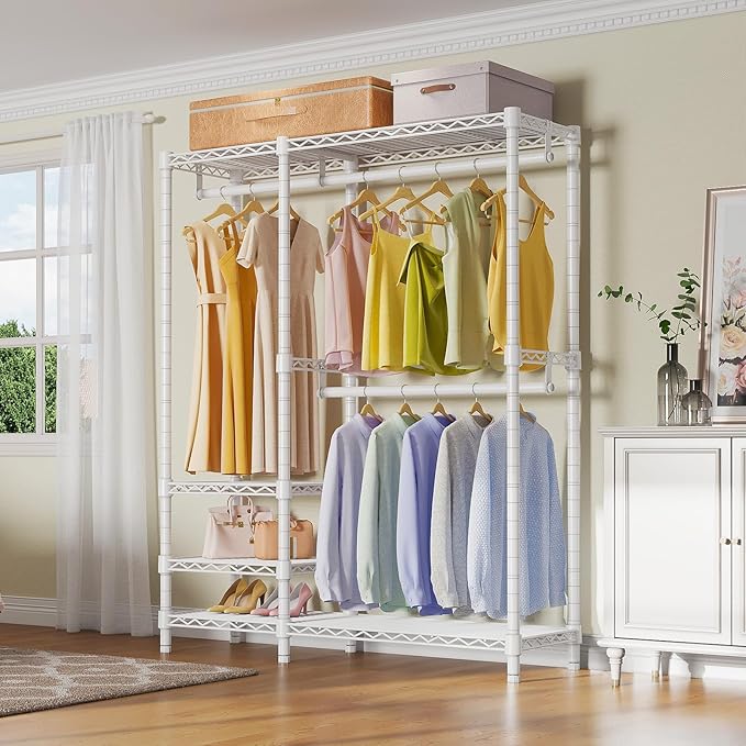 VIPEK V2i Garment Rack for Hanging Clothes, Portable Closet System with 4 Adjustable Shelves & 2 Hanging Rods, Heavy Duty Metal Clothes Rack, Freestanding Wardrobe Closet Rack, Max Load 700lbs