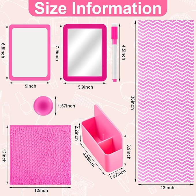 Locker Accessories Kit Back to School Essentials Include Magnetic Wallpaper Mirror Locker Carpet Whiteboard with Dry Erase Marker and Locker Organizer Supplies for Girls School Office (Rose Red, Pink)