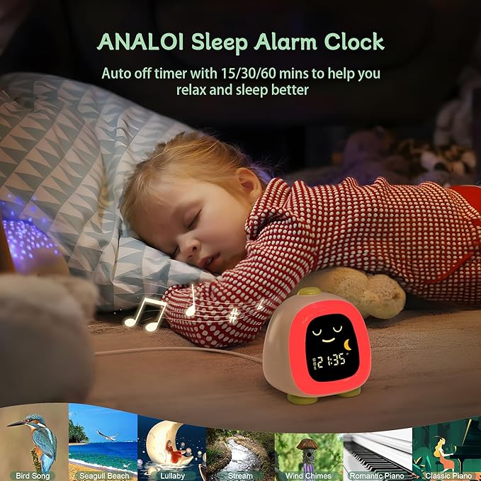 OK to Wake Clock for Kids, Kids' Alarm Clock with Night Light, Stay in Bed Clock - Sleep Trainer with Nap Timer - Cute Decor, Dinosaur Model Gift Idea