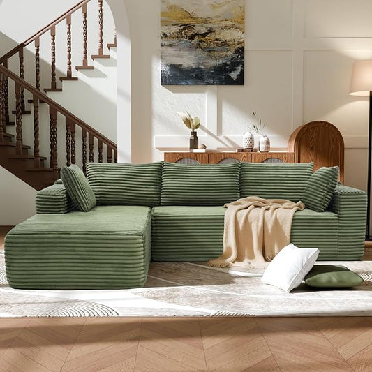Modern Cloud Modular Sectional Sofa with Chaise, 106" L-Shaped Sofa Couch for Living Room, Deep Seat Plush Boneless Couches, Includes Pillows, Right Chaise, Green