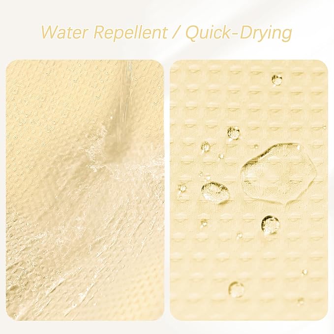 84 inch Long Shower Curtain Waffle Textured Beige Fabric Shower Curtains, 256GSM Heavy Duty Weighted Shower Curtains, Hotel Quality Luxury Polyester Bathroom Curtain with 12 Hooks