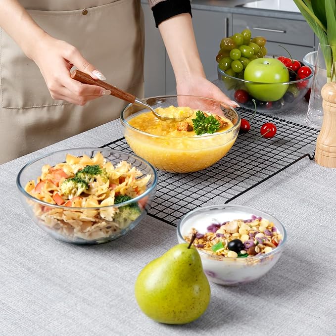 NUTRIUPS 7 Inch Medium Glass Prep Bowls, Tempered Glass Bowl Set of 4 Microwave and Oven Safe (7 inch, Set of 4)