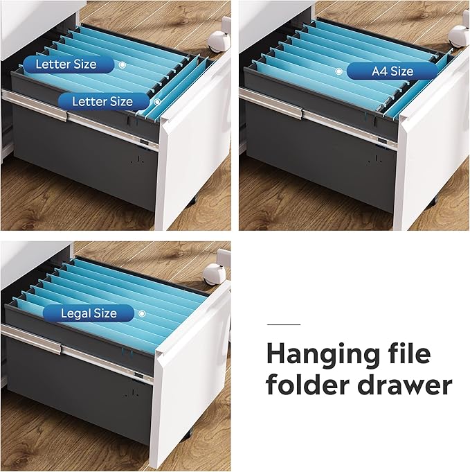 DEVAISE 2 Drawer Mobile File Cabinet with Lock, Commercial Vertical Filing Cabinet for Home Office, White