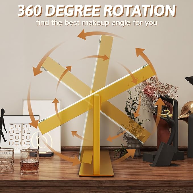 FENNIO Vanity Mirror with Lights, 12" x 16" Lighted Makeup Mirror with Smart Touch Control, 3 Color Modes & Brightness Adjustable, LED Makeup Mirror with 10X Magnification, Square Gold