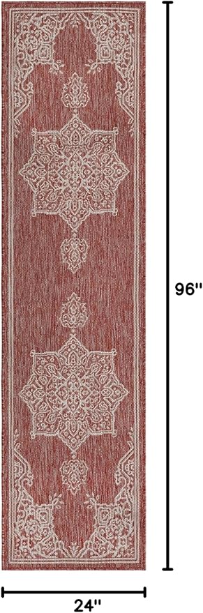 Unique Loom Outdoor Traditional Collection Area Rug - Antique (2' x 8' Runner Rust Red/Ivory)