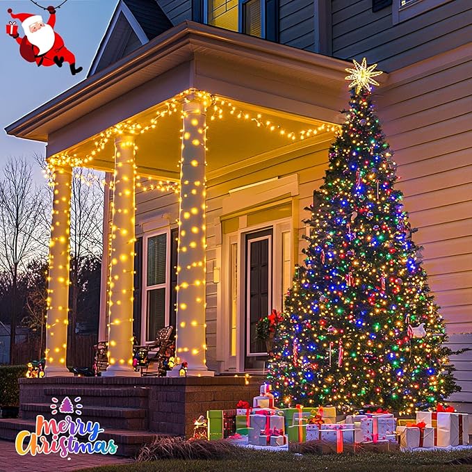 JMEXSUSS 200 LED Christmas String Lights Outdoor Waterproof, 66ft Color Changing String Lights Plug in, Warm White & Multicolor Christmas Lights for Trees Yard Wedding Xmas Party
