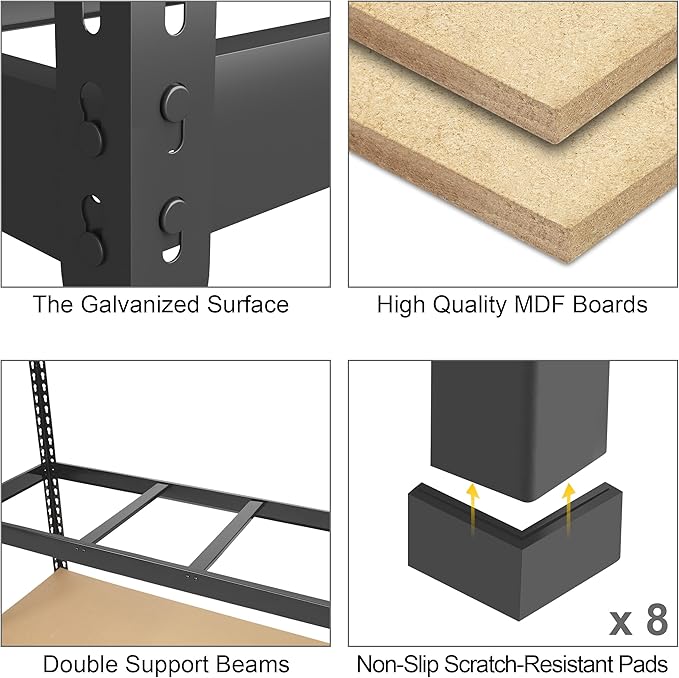 PrimeZone 48" W x 18" D x 72" H Garage Shelving Heavy Duty - Adjustable Metal Storage Shelves, 5 Tier Industrial Shelving Unit, Utility Shelf Rack for Basement, Warehouse, Pantry, Closet, Black, 2Pack