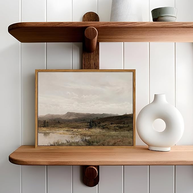 Floating Framed Vintage Canvas Wall Art Decor – Scenic Landscape Paintings Pictures Prints, Nature Countryside Wall Decor for Living Room Bedroom Office and Home Decoration 8x10 inch