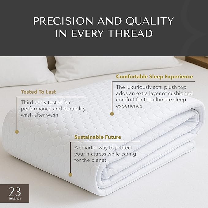 23 Threads X161 Series Padded, Plush, Soft, Luxurious, Waterproof Noiseless Mattress Protector Cover, Fitted, with Ctrl+Z Technology, 13 Inch Deep, FullXL