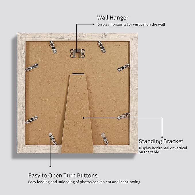 8x8 Picture Frames Set of 4 with High Definition Real Glass, Smoke Gray Frame Display 6x6 Pictures with Mat or 8 x 8 Without Mat, Wood Square Photo Frame for Wall Mount and Tabletop Display
