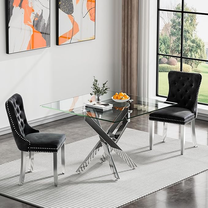 Square Glass Dining Table with Tempered Glass Top and Metal Legs - Modern Style for Home, Kitchen, Dining Room