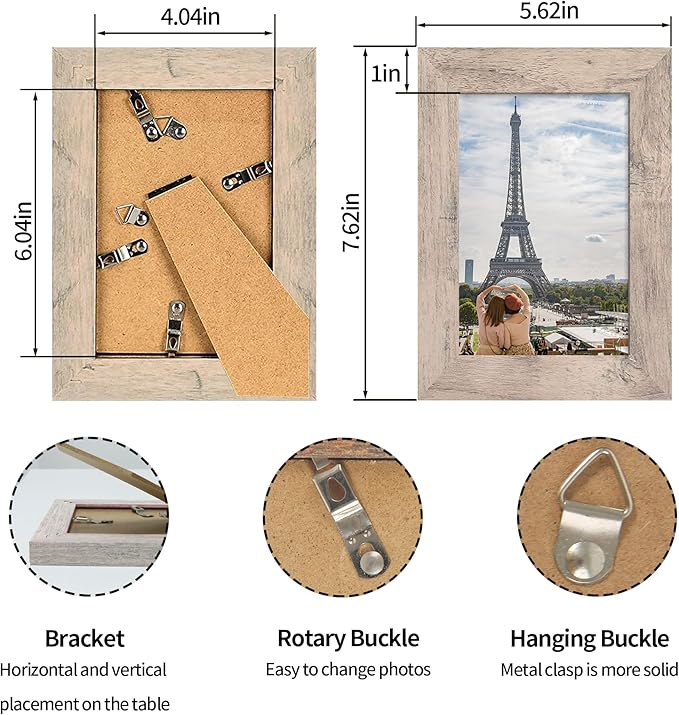 4x6 Picture Frame Set of 4, High Definition Real Glass Smoke Gray Frame, 4 x 6 Photo Frames for Tabletop Display and Wall Mounting