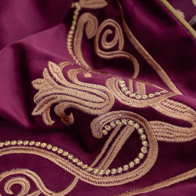 Aeckself Floral Pillow Cover 12x20 Inch, Luxury Velvet Embroidered Decorative Lumbar Throw Pillow Cover for Couch Bedroom Living Room, Burgundy Red and Gold, Yw-OBYG-Red3050