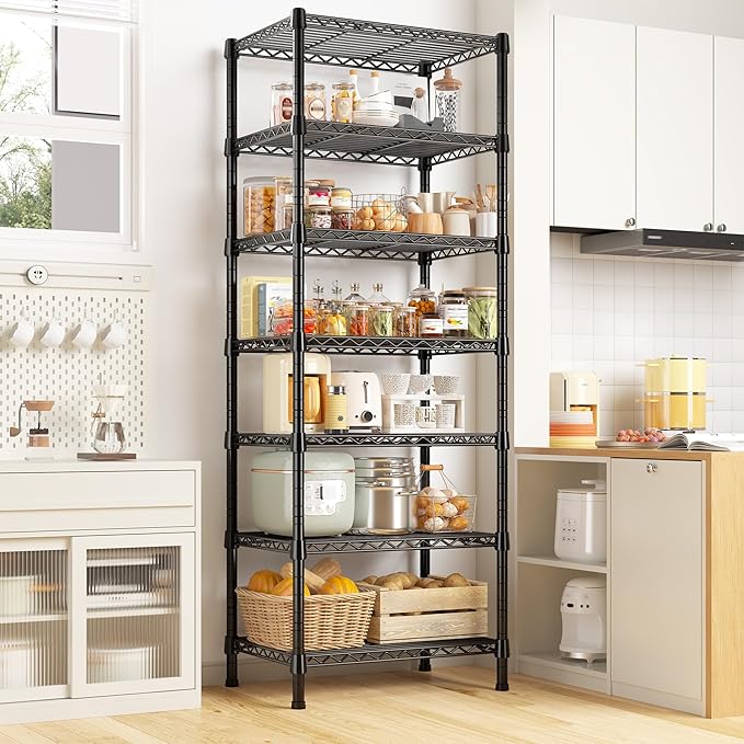 REIBII 7-Tier Metal Shelving Unit, 71’’H x 18’’W x 18’’D, 1176 LBS Weight Capacity, Adjustable Garage Shelving for Storage, Heavy Duty Shelves for Kitchen, Living Room, Bathroom etc.