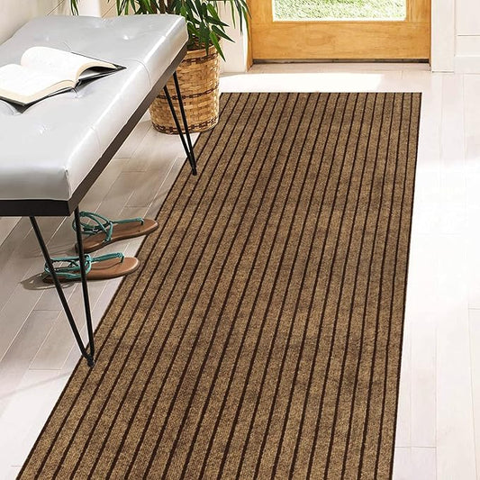 2' x 71' Runner Rugs with Rubber Backing, Indoor Outdoor Utility Carpet Runner Rugs, Stripe Brown, Can Be Used as Aisle for The RV and Boat, Laundry Room and Balcony
