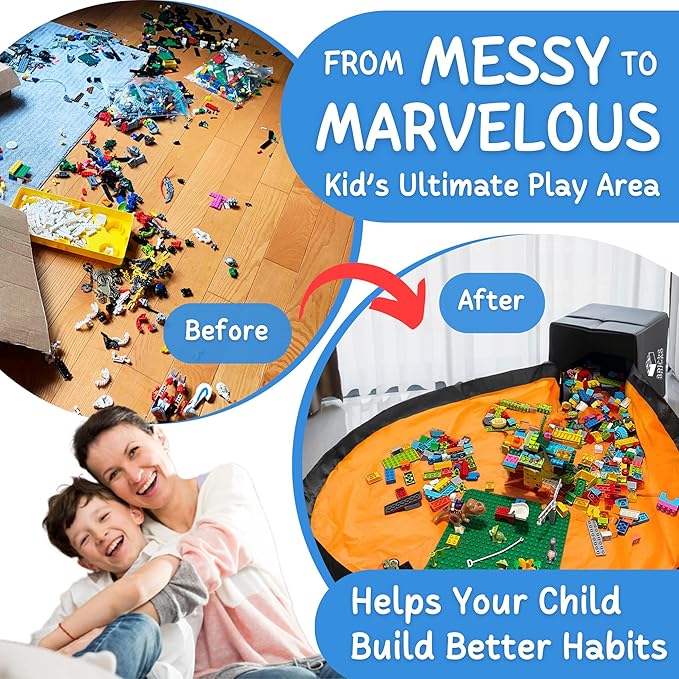 XL Toy Storage Organizer & Play Mat - Storage Bag/Box for Kids, Boys, Girls, Nursery, Playroom - Basket for Building Bricks/Blocks - Collapsible Fabric Cube Bin, 13"x13"x15"