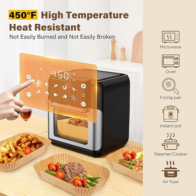 Air Fryer Paper Liners,125PCS Air Fryer Liners Disposable Rectangular for Ninja Air Fryer 2 Basket, 8.6x5.5 Inch Dual Airfryer Liner, Natural Parchment Paper Liner for Ninja DZ201, DZ401, FG551