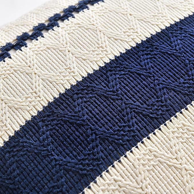 Fancy Homi Set of 2 Navy Blue Big Decorative Throw Pillow Covers 24x24 Inch for Couch Bed Sofa Living Room, Aesthetic Modern Organic Farmhouse Home Decor, Soft Cotton Woven Textured Cushion Case