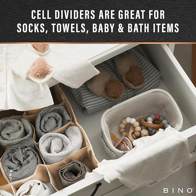 BINO 3-Pack Underwear Drawer Organizer - Beige | Sock Organizer | Drawer Organizer Dresser | Interior Drawer Organizer Storage | Dividers Dresser Drawers | Undergarment Scarf Tie Drawer Organizer