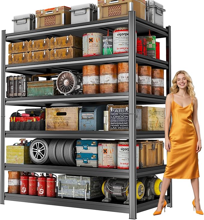 6-Tier Heavy Duty Garage Shelving Unit – 3000 lbs Adjustable Metal Storage Rack, Tool-Free Assembly, Rustproof Steel Organizer for Basement, Pantry, Warehouse, 82" H x45.2 W x 17.7" D