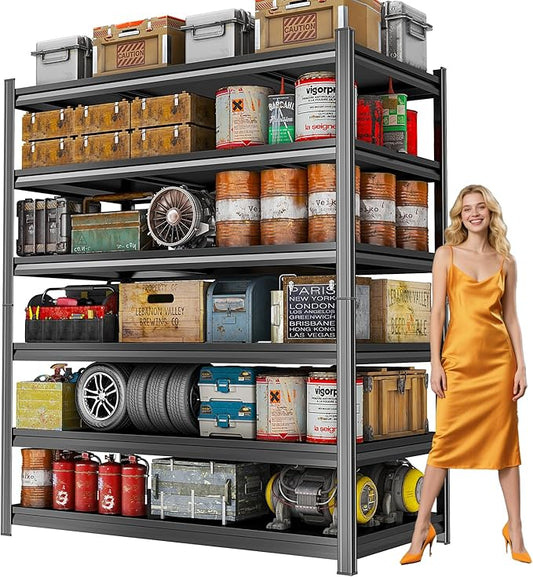6-Tier Heavy Duty Garage Shelving Unit – 3000 lbs Adjustable Metal Storage Rack, Tool-Free Assembly, Rustproof Steel Organizer for Basement, Pantry, Warehouse, 82" H x45.2 W x 17.7" D