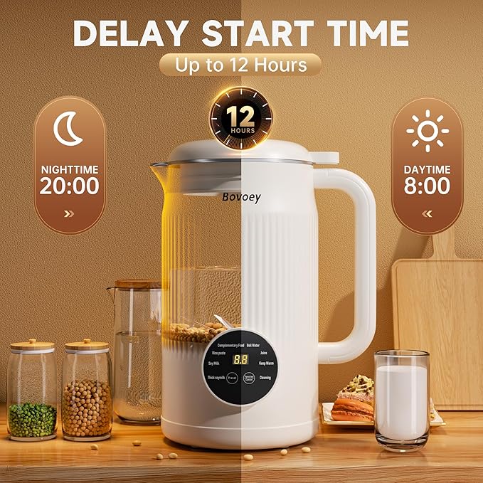 Nut Milk Maker Machine, Automatic Nut Milk Maker Almond Homemade Milk, Plant-Based Milk Almond Milk Maker, 40oz Soy Milk Maker Delay Start/Self Clean/Boil Water/Keep Warm (White)