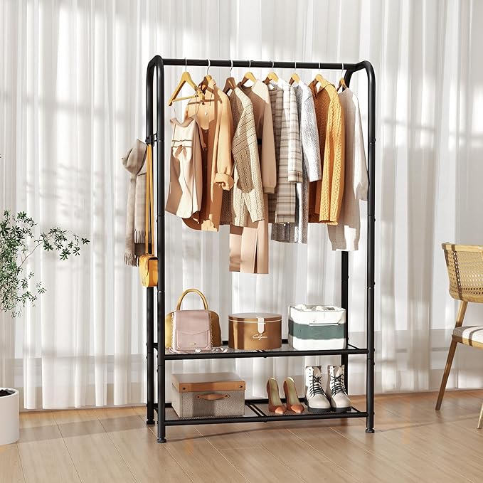 SINGAYE Clothing Racks For Hanging Clothes Rack Portable Closet Garment Coat Rack With Shelves Heavy Duty Hanger Stand Wardrobe Free Standing Closet